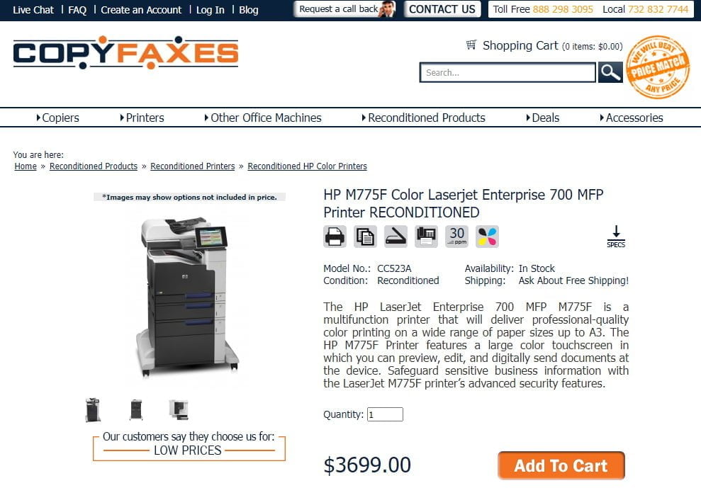 Printer HP LJ Enterprise 700 color M775f CC522A polovan Futura Toneri Tuzla 3